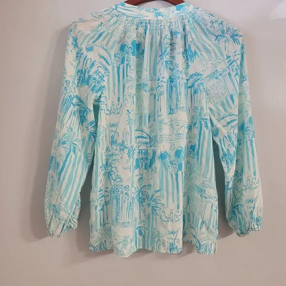 Lilly Pulitzer Aqua and White Tropical Blouse - Picture 2 of 10